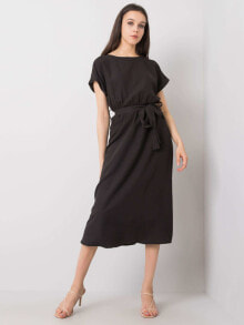 Женское платье ниже колена с поясом без рукавов черное Factory Price