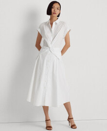 Lauren Ralph Lauren women's Twist-Front Cotton-Blend Shirtdress