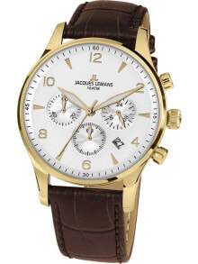 Мужские наручные часы с ремешком Мужские наручные часы с коричневым кожаным ремешком Jacques Lemans 1-1654.2ZD London chrono mens 40mm 10 ATM
