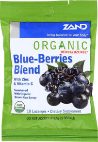 Витамины и БАДы от простуды и гриппа Zand Organic HerbaLozenge Blue-Berries Blend Леденцы с голубикой, цинком и витамином С 18 леденцов