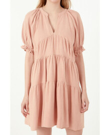 Free the Roses women's Solid Tiered Dress With Ruffled Sleeves