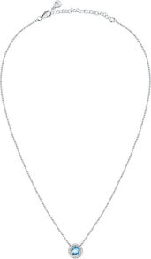 Женские ювелирные колье delicate silver necklace with aquamarine and crystals Tesori SAIW94