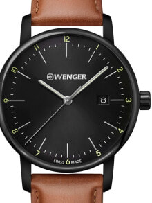 Мужские наручные часы с ремешком мужские наручные часы с коричневым кожаным ремешком Wenger 01.1741.136 Urban Classic Mens 42mm 10ATM