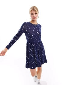 Wednesday's Girl smudge spot smock mini dress in deep blue купить онлайн