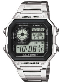Мужские наручные электронные часы с  серебряным браслетом CASIO AE-1200WHD-1AVEF Collection 10 ATM 42mm