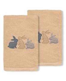 Linum Home textiles Bunny Row Embroidered Luxury 100% Turkish Cotton Hand Towels, Set of 2, 30