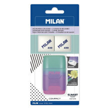MILAN Blister Pack Eraser With Pencil Sharpener Compact Sunset+2 Spare Erasers
