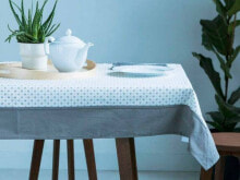 Obrus na stół biały z dekoracją szara rozeta / obszycie szare 110 x 160 cm