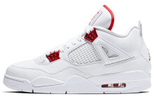 Jordan Air Jordan 4 white university red 耐磨 低帮 复古篮球鞋 男女同款 白红 / Кроссовки Nike Air Jordan 4 Retro Metallic Red (Белый)