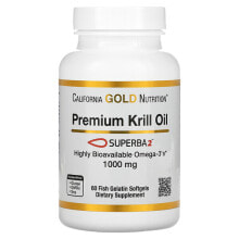 Витамины и БАДы для нормализации гормонального фона california Gold Nutrition Premium Krill Oil with Superba2, 1,000 mg, 60 Softgels, Масло криля с Суперба 2, 1000 мг, 60 капсул из рыбьего желатина, 2 упаковки
