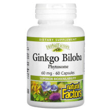 Гинкго Билоба Natural Factors, Ginkgo Biloba, Phytosome, 60 mg, 60 Capsules