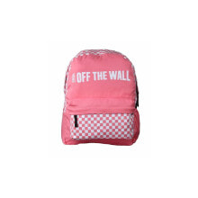 Женские спортивные рюкзаки Женский спортивный рюкзак Vans логотип, розовый, принт в клетку, одно отделение на молнии, спереди карман на молнии, сбоку карманы для напитков.