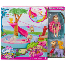 Детские игровые наборы и фигурки из дерева игровой набор Barbie Chelsea Потерянный Сюрприз в бассейне с брызгами на День рождения, с куколкой, фигурками животных и аксессуарами GTM85