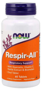 Витамины и БАДы от простуды и гриппа NOW Foods Respir-All Комплекс с кверцетином, витамином С, экстрактом крапивы и бромелаином для респираторной поддержки 60 мл