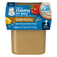 Детские каши gerber, Natural for Baby, Grain &amp; Grow, 2nd Foods, Apple Banana Mixed Cereal, 2 Pack, 4 oz (113 g) Each
