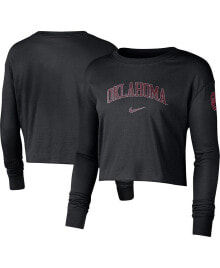 Women's Black Oklahoma Sooners 2-Hit Cropped Long Sleeve Logo T-shirt
