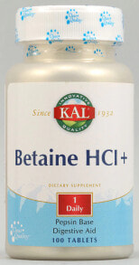 Витамины и БАДы для пищеварительной системы kal Betaine HCl Бетаин гидрохлорид, помощь при несварении и изжоге 250 мг 100 таблеток