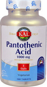 Витамины группы В Kal Dietary Supplements Pantothenic Acid Пантотеновая кислота - Витамин В-5 1000 мг 100 таблеток