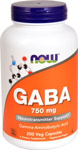 GABA, серотонин NOW Foods GABA  ГАМК 750 мг 200 растительных капсул
