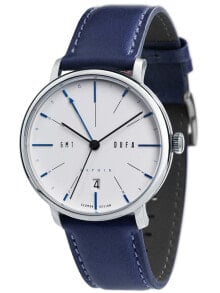 Мужские наручные часы с ремешком Мужские наручные часы с синим кожаным ремешком  DuFa DF-9030-01 Sapphire Mens 40mm 3ATM