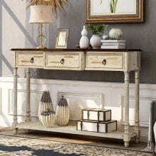 Simplie Fun console Table Sofa Table with Drawers for Entryway with Projecting Drawers and Long Shelf (Beige)
