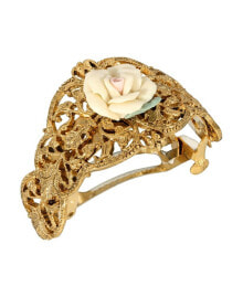 Women's Gold-Tone Porcelain Rose Ponytail Holder