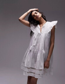 Topshop tassle detail broderie mini dress in white купить в интернет-магазине