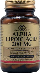 Антиоксиданты Solgar Alpha Lipoic Acid Альфа-липоевая кислота 200 мг 50 растительных капсул