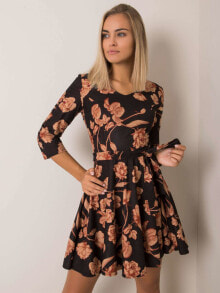 Женское классическое платье с рукавом 3/4 черное в цветочек Factory Price