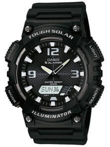 Мужские наручные электронные часы с черным силиконовым ремешком CASIO AQ-S810W-1AVEF Collection Solar 46mm 10 ATM