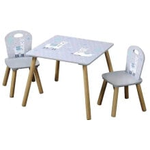 Kindertisch + 2 Stühle, grau mit Lamas