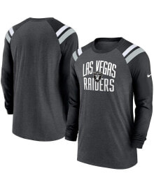 Nike men's Heathered Charcoal, Black Las Vegas Raiders Tri-Blend Raglan Athletic Long Sleeve Fashion T-shirt