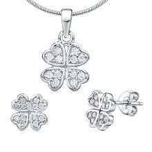 Ювелирные серьги silver four-leaf clover set JJJS2238 (earrings, pendant)
