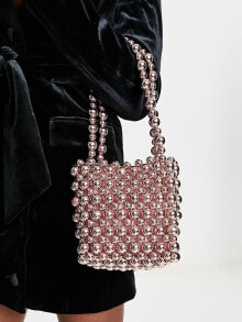 Женские сумки aSOS DESIGN shoulder bag with ball beads in pink