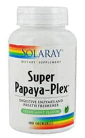 Пищеварительные ферменты solaray Super Papaya-Plex  Энзим папайи (папаин) для удучшения пищеварения, со вкусом мяты 180 жевательных таблеток
