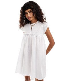 COLLUSION jersey woven mix smock dress in white купить в аутлете