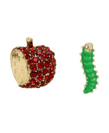 Купить серьги Betsey Johnson: Faux Stone Apple Worm Mismatch Stud Earrings