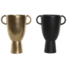 Vase DKD Home Decor 23 x 16 x 29 cm Black Golden Aluminium Modern (2 Units)