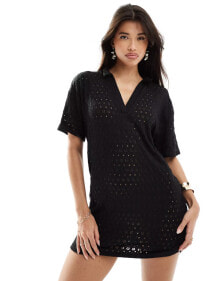 Kaiia crochet polo shirt mini dress in black купить в интернет-магазине