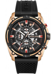 Мужские наручные часы с ремешком Мужские наручные часы с черным силиконовым ремешком Police PEWJQ2003540 Leptis Dual Time 46mm 5ATM