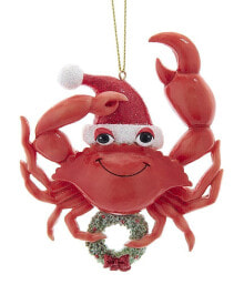 Kurt Adler 4In Whimsical Red Crab With Wreath Ornament Multicolor