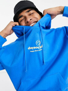 Мужские спортивные костюмы aSOS Daysocial co-ord oversized hoodie with logo front print in bright blue