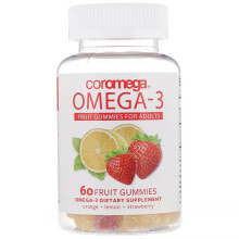 Рыбий жир и Омега 3, 6, 9 coromega, Омега-3, жевательный мармелад для взрослых со вкусом фруктов, апельсин, лимон, клубника, 60 фруктовых жевательных таблеток