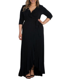 Kiyonna women's Plus Size Maritime Ruffle Maxi Dress with Sleeves