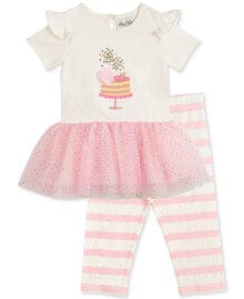 Baby Girls Birthday Cake Tutu Top and Striped Leggings, 2 Piece Set купить в интернет-магазине