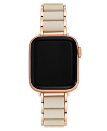 Women's Rose Gold-Tone Alloy Bracelet with Cream Rubberized Center Links and Rose Gold-Tone Stainless Steel Adaptors Compatible with Apple Watch 38mm, 40mm, 41mm
