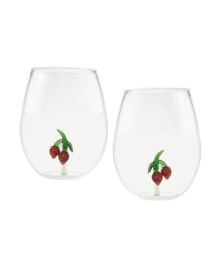 Qualia Glass strawberry 22 oz Stemless Wine Glasses, Set of 2