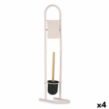 Toilet Paper Holder with Brush Stand 16 x 28,5 x 80,8 cm Pink Metal Plastic Bamboo (4 Units)