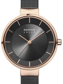 Женские наручные часы Женские наручные часы с черным браслетом Bering 14631-166 solar ladies 31mm 5ATM