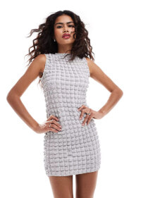 COLLUSION slash neck mini dress in textured gingham купить онлайн